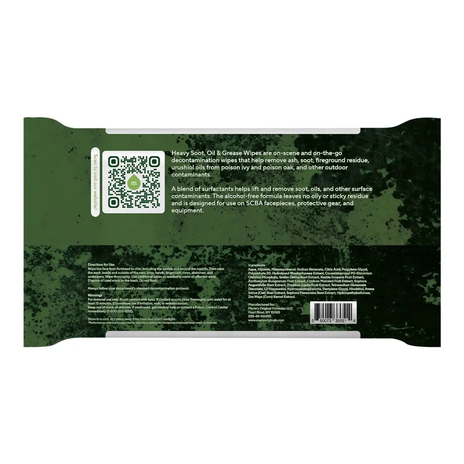 Back of the pouch showing directions for use, ingredients and barcode